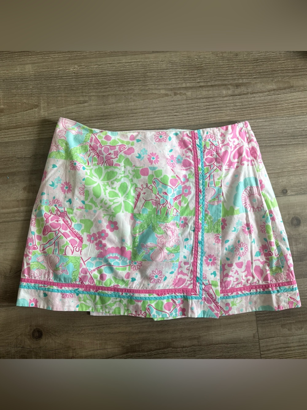 Lilly Pulitzer Pink and Green Giraffe Patchwork Retro Cotton Lined